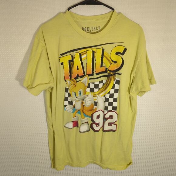 BoxLunch Sonic The Hedgehog Tails 92 Graphic T Shirt Men’s Large Yellow Retro - Picture 1 of 4
